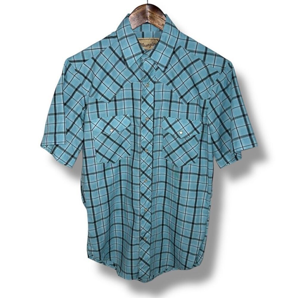 Wrangler Westernwear Teal Check Pearl Snap Cowboy Shirt Size S